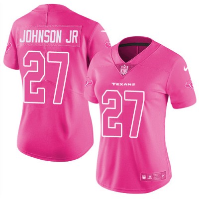 Nike Houston Texans #27 Duke Johnson Jr Pink Women's Stitched NFL Limited Rush Fashion Jersey